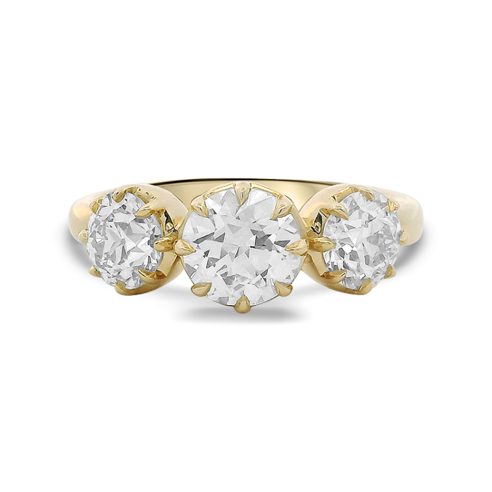 Unazë me diamant me tre gurë, ar i verdhë 14K