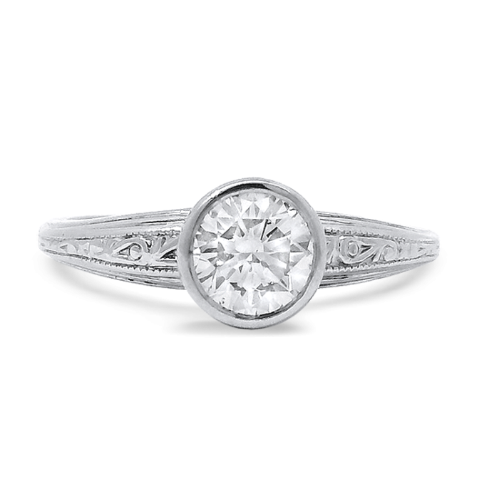 Unazë fejese me diamant me rrethim, ar i bardhë 18K
