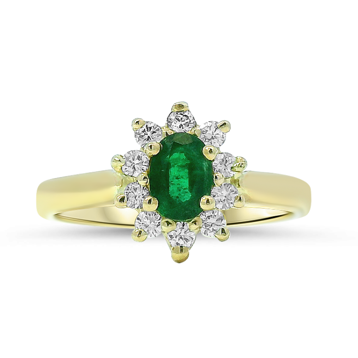 Unazë me diamant me halo, ar i verdhë 18K