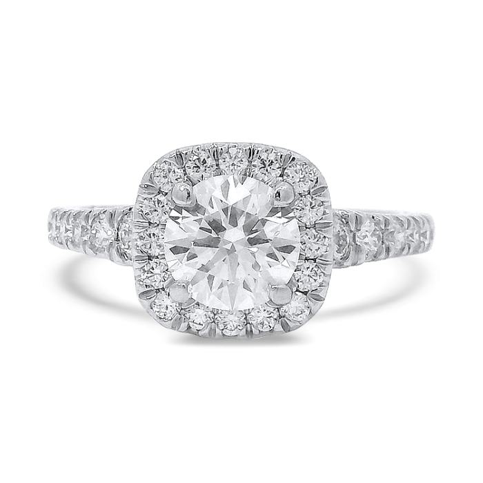 Unazë fejese me diamant me halo, platin