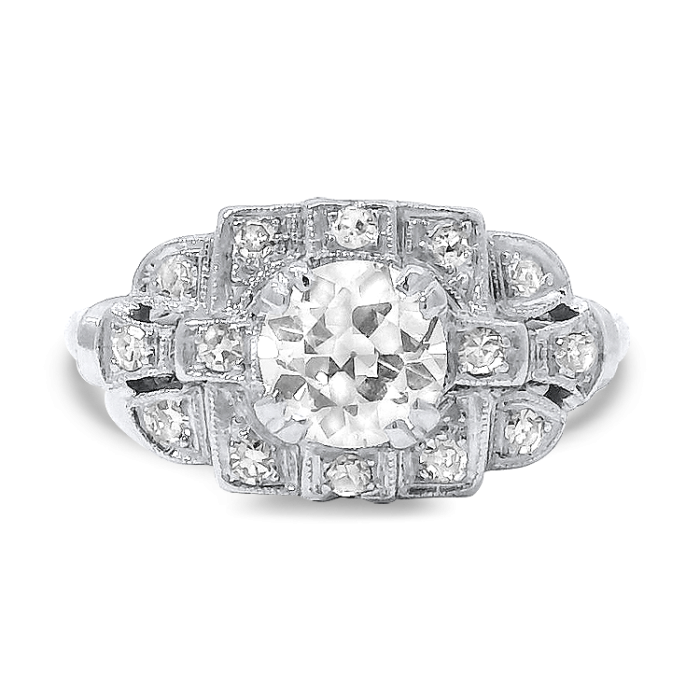 Unazë me diamant art déco, platin
